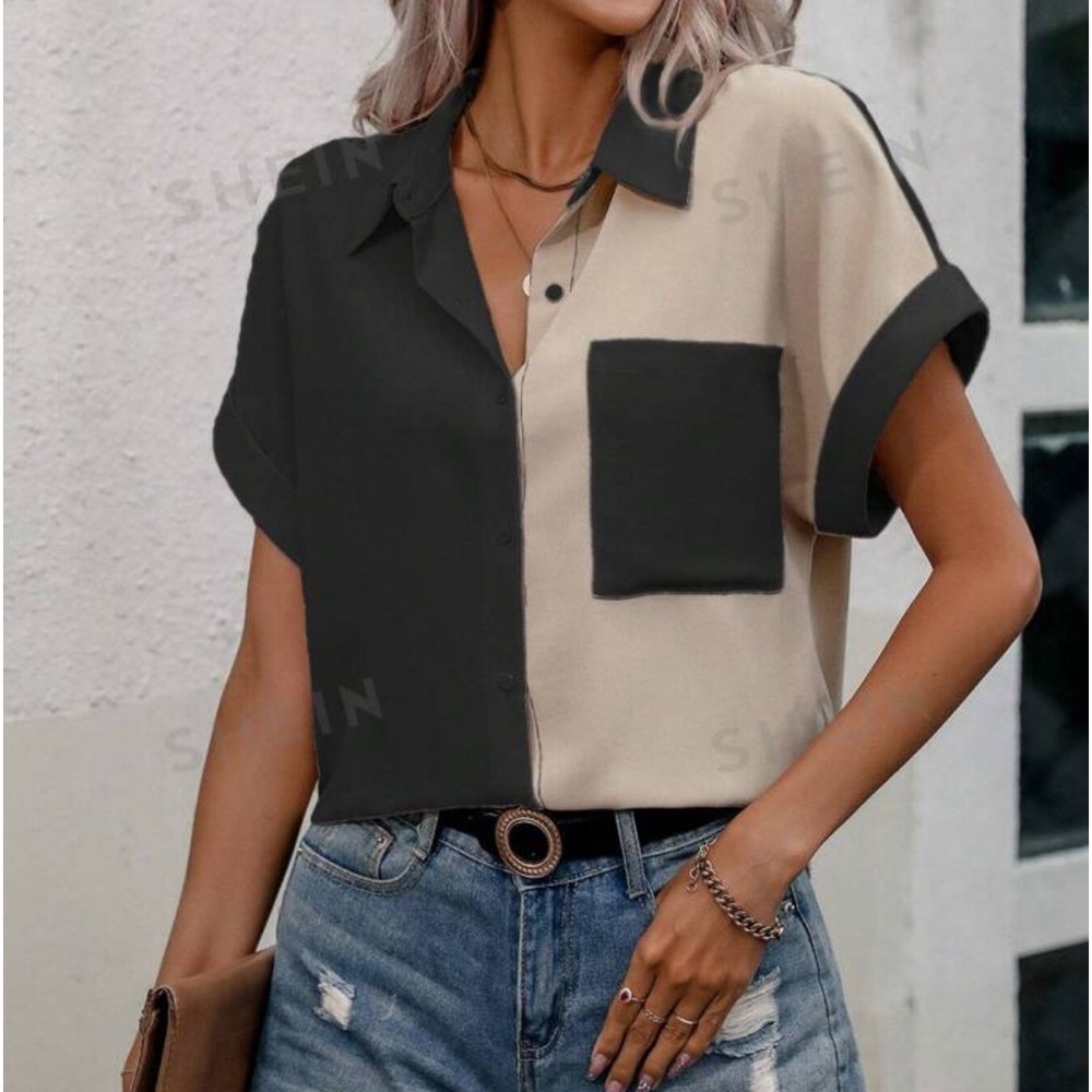 Brand new color block button up blouse~